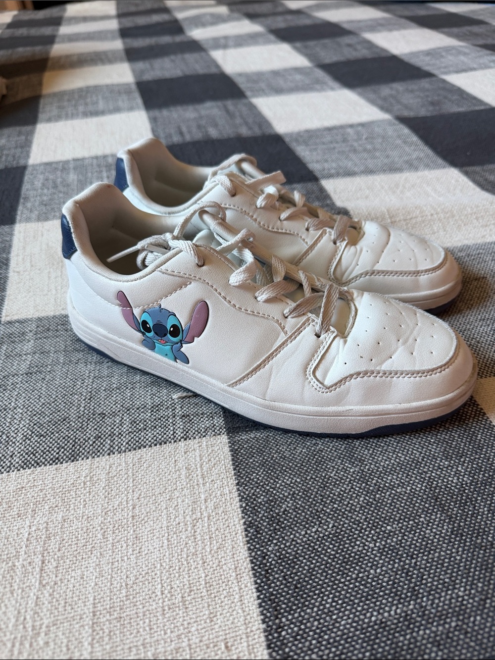 Disney White Sneakers with Blue Stitch Character Accent